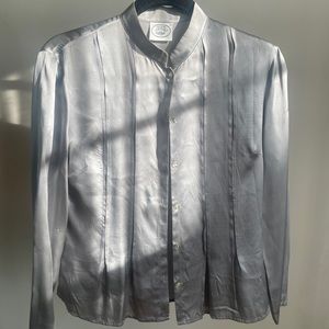 Laura Ashley Silver Grey 100% Silk Pleated Vintage Blouse